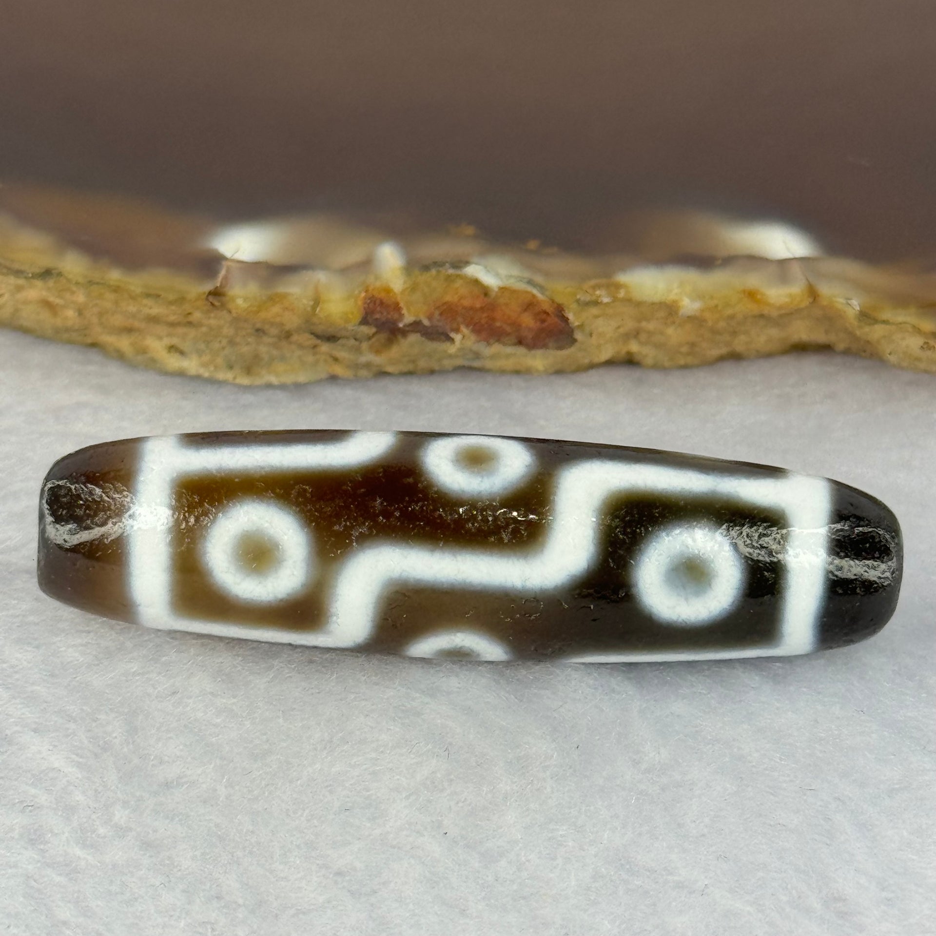 Natural Powerful Tibetan Old Oily Agate 9 Eyes Dzi Bead Heavenly Master (Tian Zhu) 九眼天诛 12.78g 49.5 by 12.8mm - Huangs Jadeite and Jewelry Pte Ltd