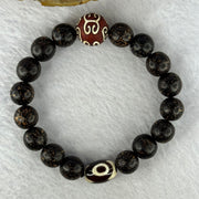 Natural Agarwood With 3 Eyes Dzi Bead Tian Zhu Beads Bracelet 天然沉香带三眼天珠手链 17.70g 16.5cm Dzi 14.4 by 10.1 and 14.0mm 1 Bead and 10.8mm 16 Beads - Huangs Jadeite and Jewelry Pte Ltd