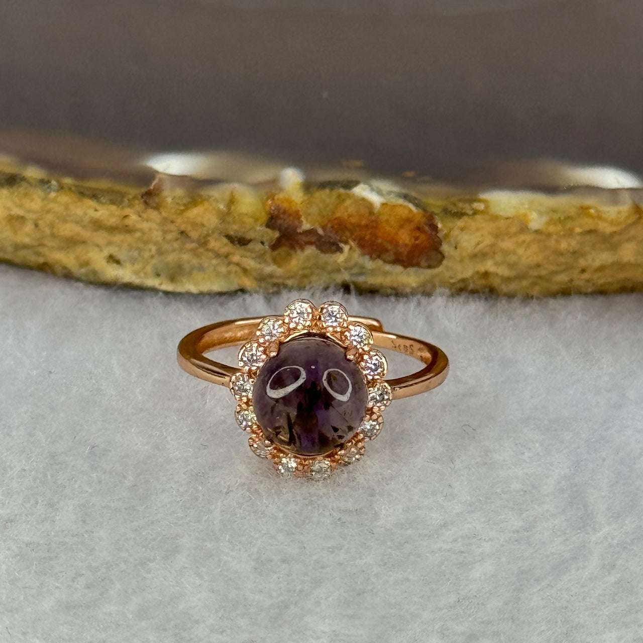 Good Grade Natural Auralite 23 in S925 Silver Rose Gold Color Ring (Adjustable Ring) 1.98g 8.3 by 4.5mm