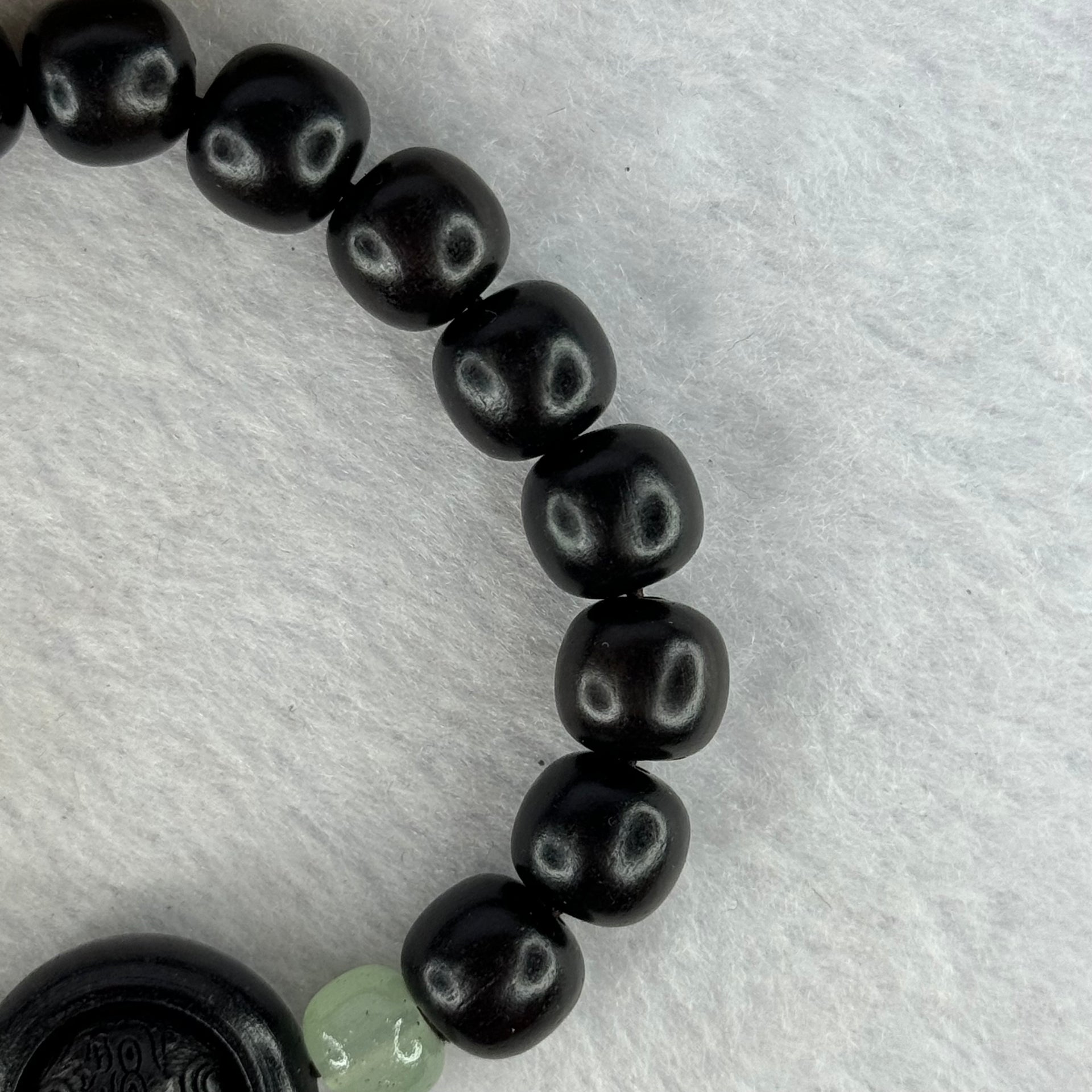 Natural Black Ebony Wood Beads with Movable Pixiu Pair and Coin Bead Bracelet 天然黑檀木珠手链 15.18g 16.5cm 10.0mm 17 Beads - Huangs Jadeite and Jewelry Pte Ltd