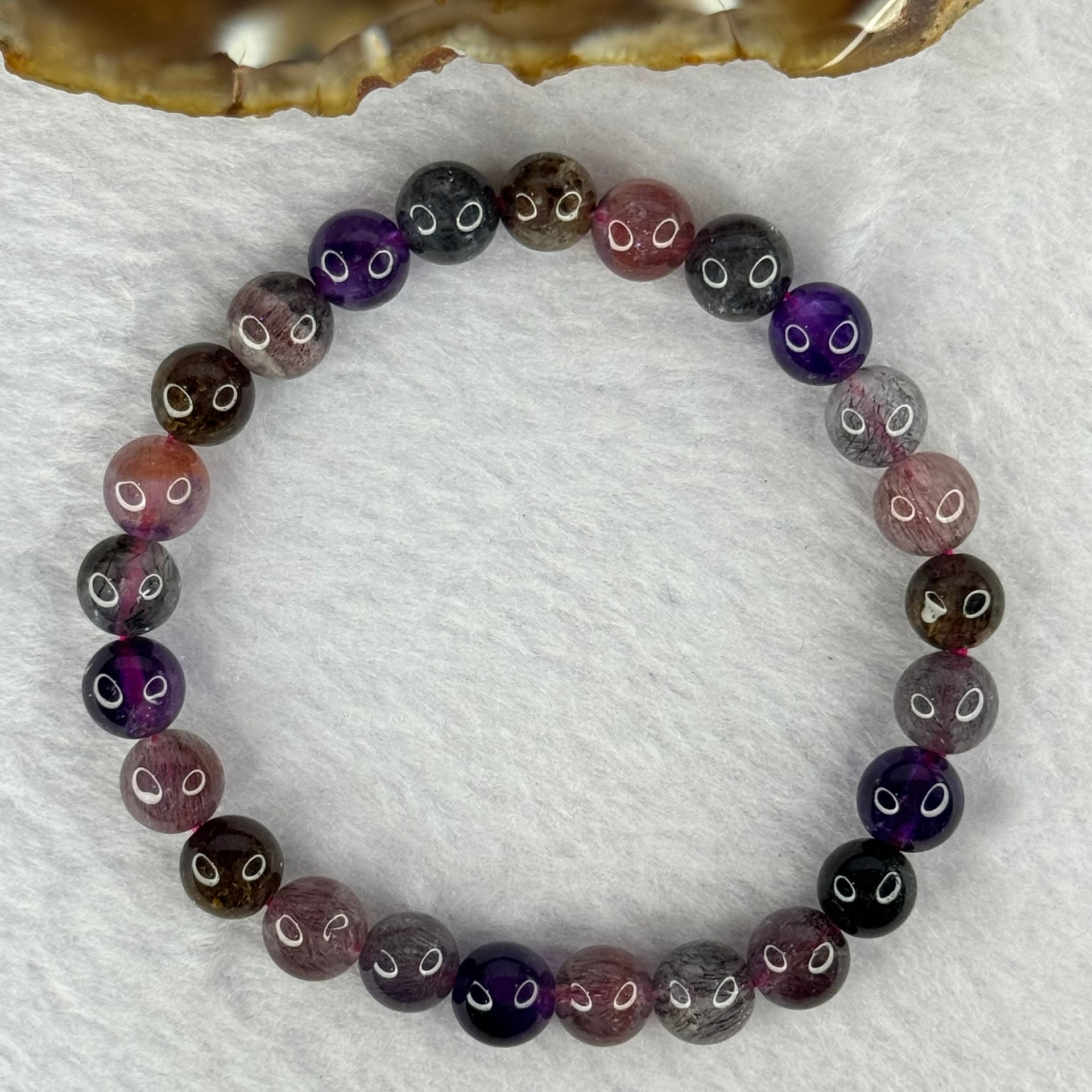 Above Average Grade Natural Super 7 Crystal Beads Bracelet 天然超级七水晶珠手链 15.44g 15.5cm 8.0mm 25 Beads - Huangs Jadeite and Jewelry Pte Ltd