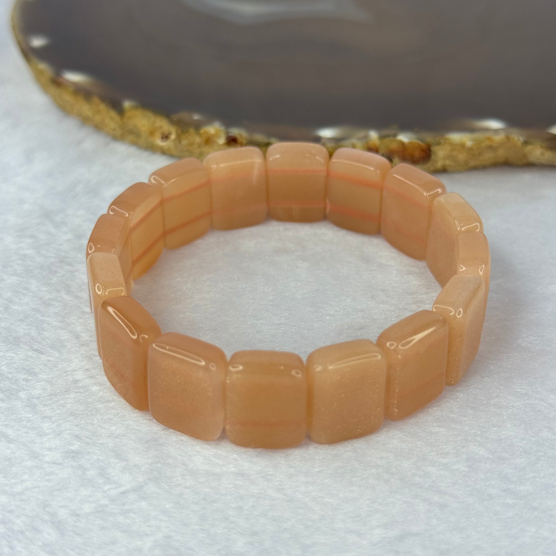 Natural Sun Stone Bracelet 天然太阳石手链 34.06g 17cm 16.0 by 11.6 by 5.1mm 16 pcs - Huangs Jadeite and Jewelry Pte Ltd