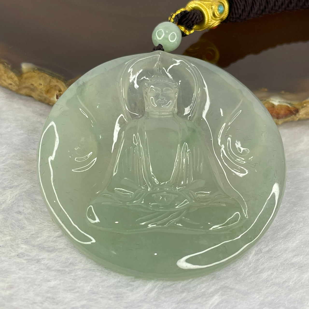 Grand Master Icy Type A Faint Green Buddha 佛光普照 - Huangs Jadeite and Jewelry Pte Ltd