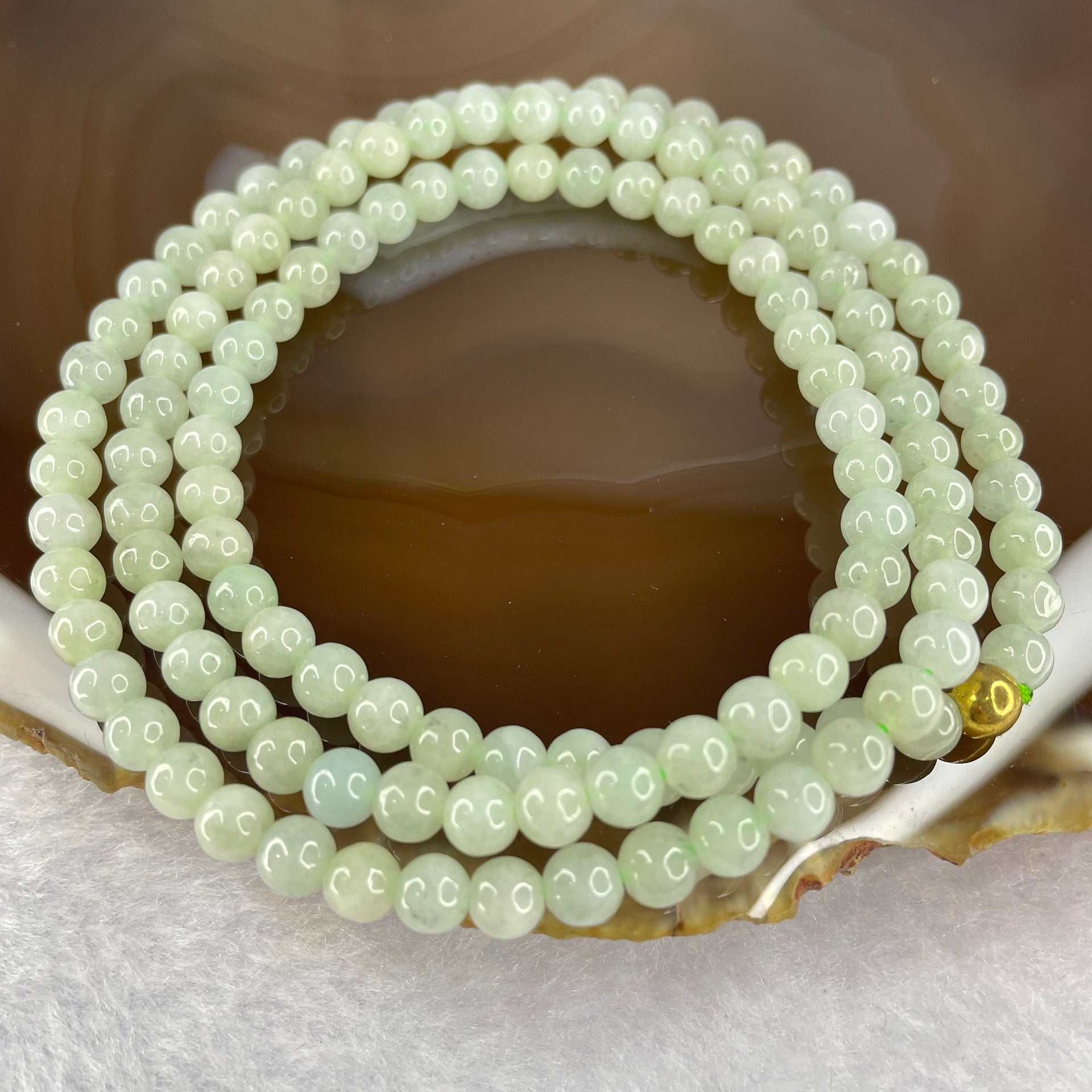 Type A Semi Icy Green with Wuji Grey Piao Hua Beads Necklace 125 Beads 5.5mm 32.88g - Huangs Jadeite and Jewelry Pte Ltd