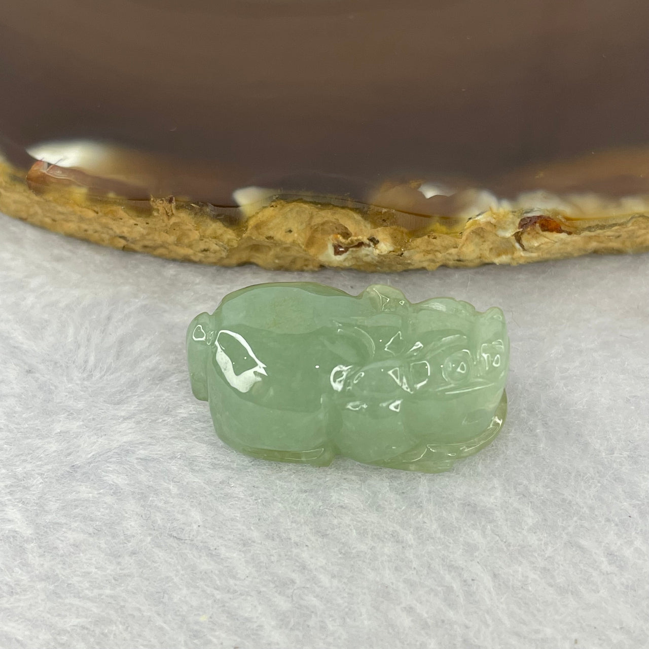 Type A Jelly Green Jadeite Pixiu Pendent A货浅绿色翡翠貔貅牌 9.87g 26.9 by 15.0 by 11.8 mm - Huangs Jadeite and Jewelry Pte Ltd