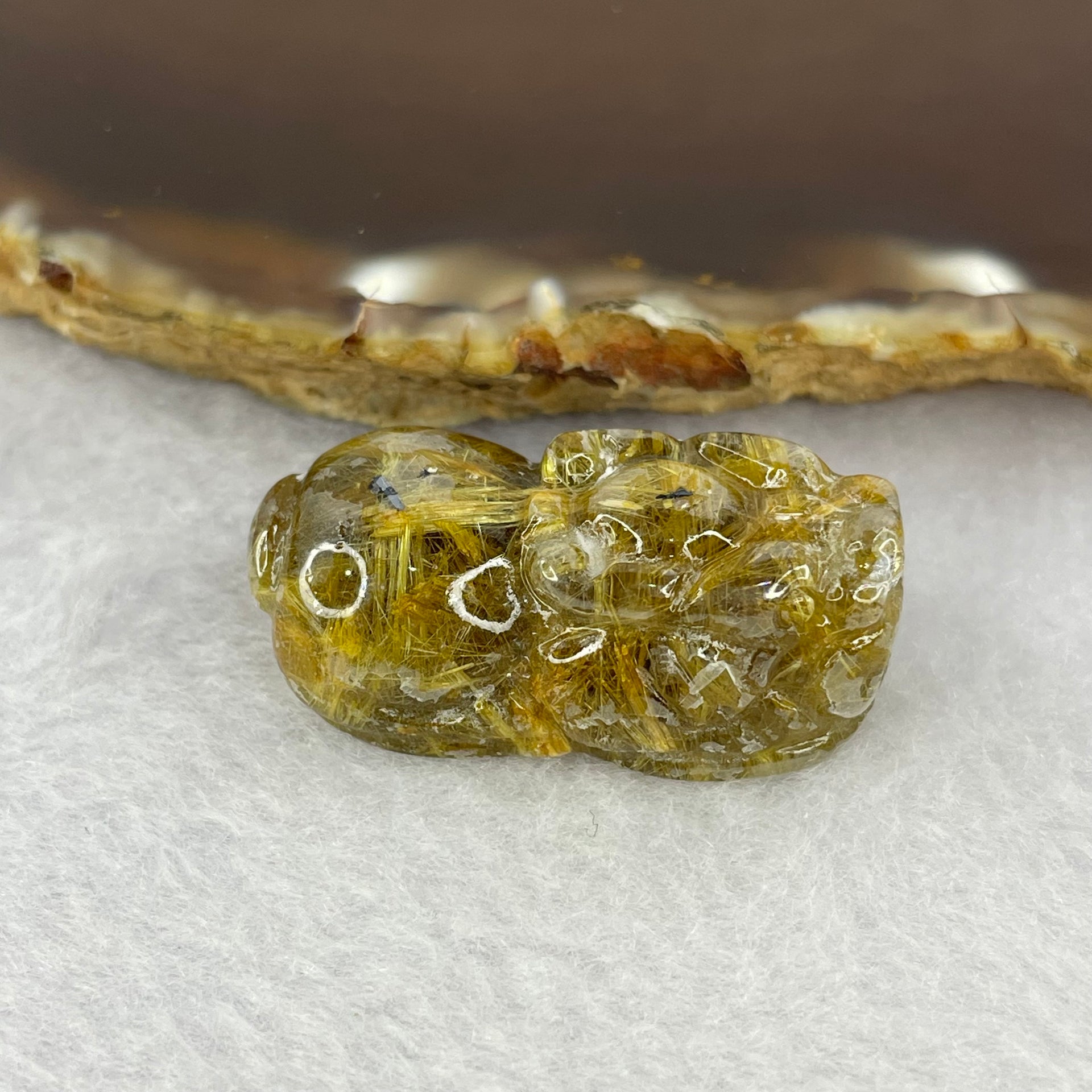 Above Average Grade Natural Golden Rutilated Quartz Pixiu Charm for Bracelet 天然金发水晶貔貅 13.38g 33.5 by 17.9 by 13.2mm - Huangs Jadeite and Jewelry Pte Ltd