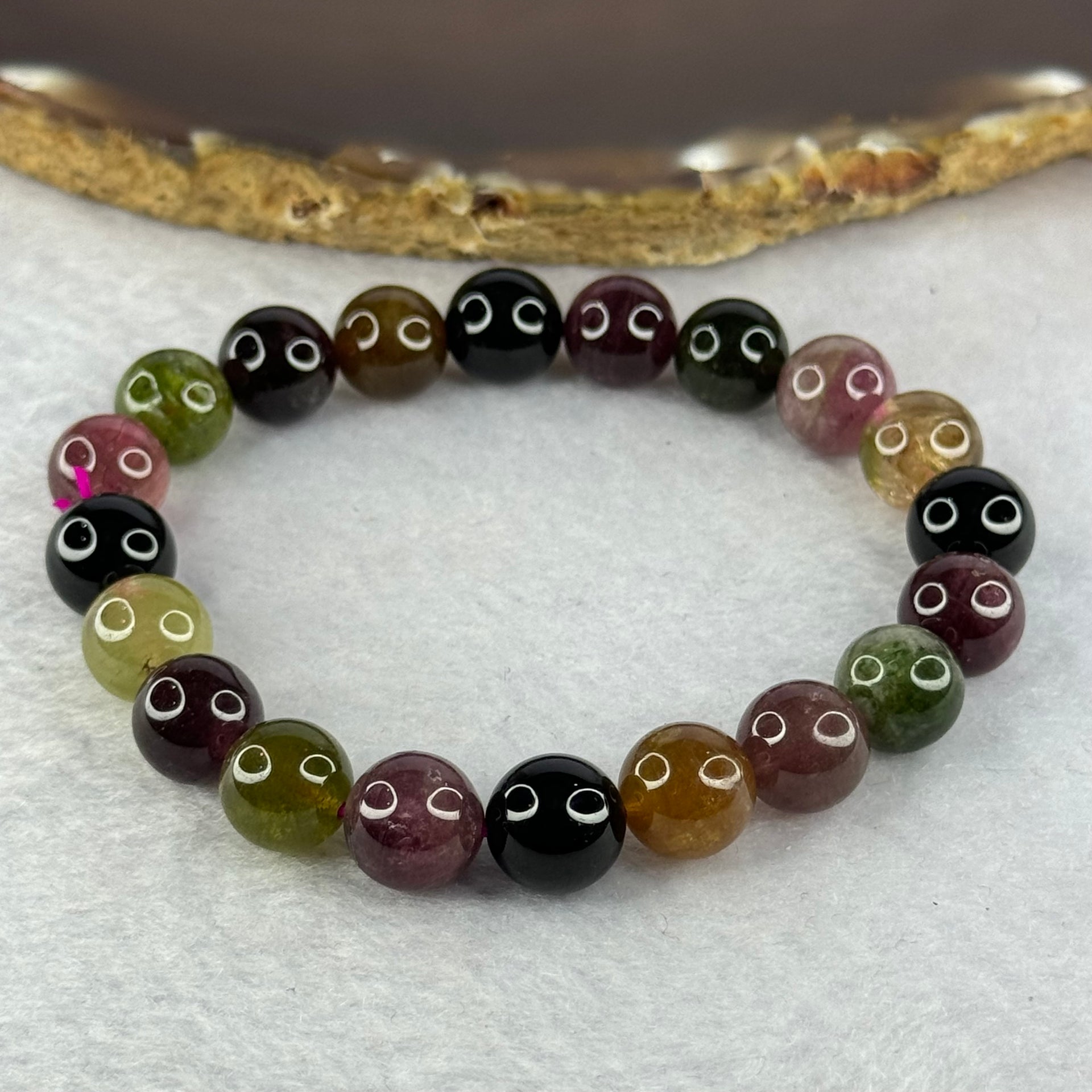 Good Grade Natural Tourmaline Beads Bracelet 好的天然碧玺珠手链 28.83g 16.5cm 9.8mm 20 Beads - Huangs Jadeite and Jewelry Pte Ltd