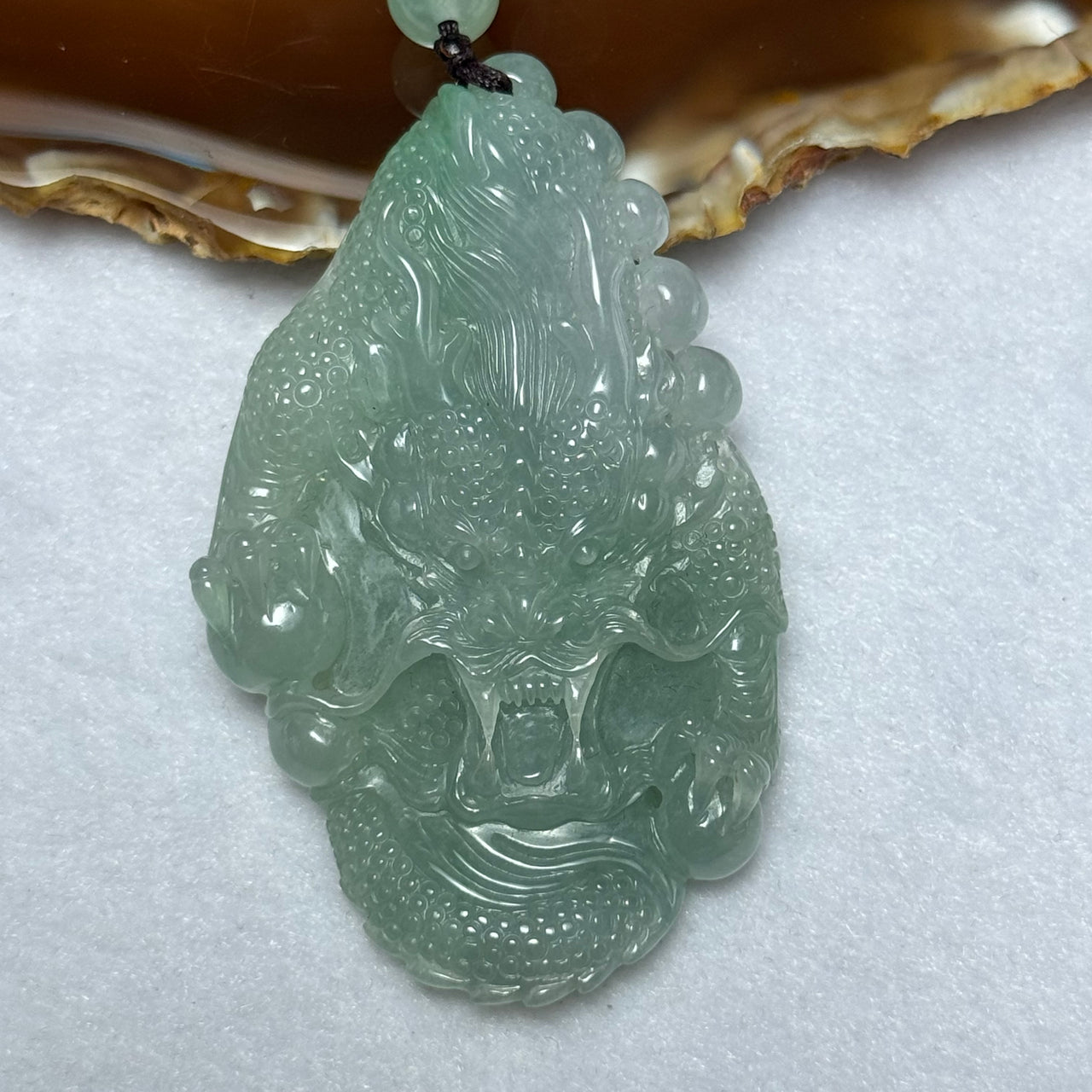 Type A Lavender Green Jadeite Dragon Pendent 47.71g 66.7 by 40.8 by 11.2mm - Huangs Jadeite and Jewelry Pte Ltd