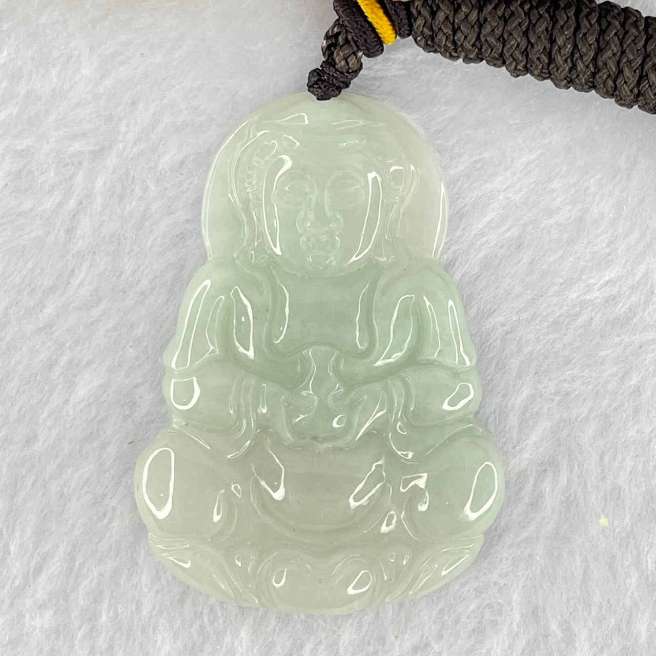 Type A Light Green Jadeite Guan Yin Pendant 17.59g 48.0 by 34.1 by 5.2mm