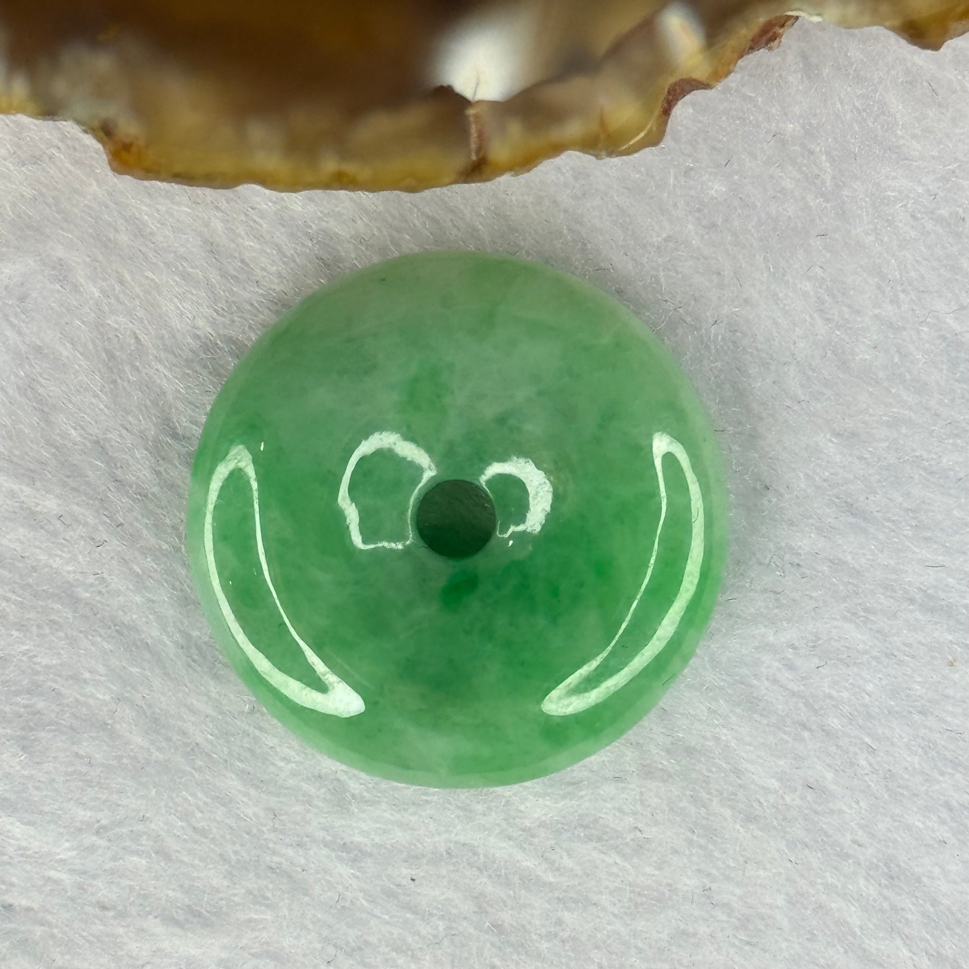 Type A Spicy Green Jadeite Ping An Kou Donut Pendant 8.35g 25.2 by 6.8mm - Huangs Jadeite and Jewelry Pte Ltd