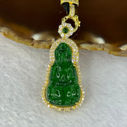 Type A ICY Green Jadeite Guan Yin in S925 Silver with Crystals Pendent 7.67g 31.6 by 17.7 by 3.0mm - Huangs Jadeite and Jewelry Pte Ltd