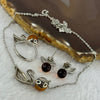 Natural Cognac Amber with Crystals in S925 Sliver Set of Earrings 7.7mm, Ring 8.7mm and Necklace 9.2mm Total 10.77g