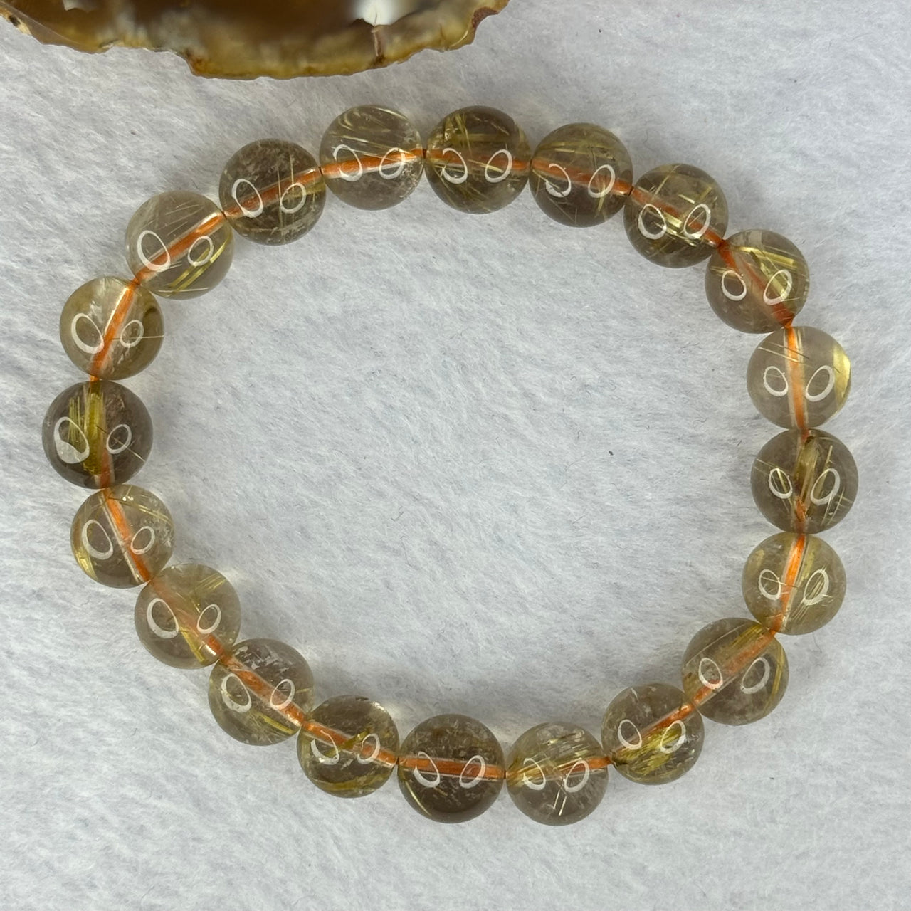 Natural Golden Rutilated Quartz Beads 天然金发水晶手链 24.25g 16cm 9.6mm 20 Beads - Huangs Jadeite and Jewelry Pte Ltd