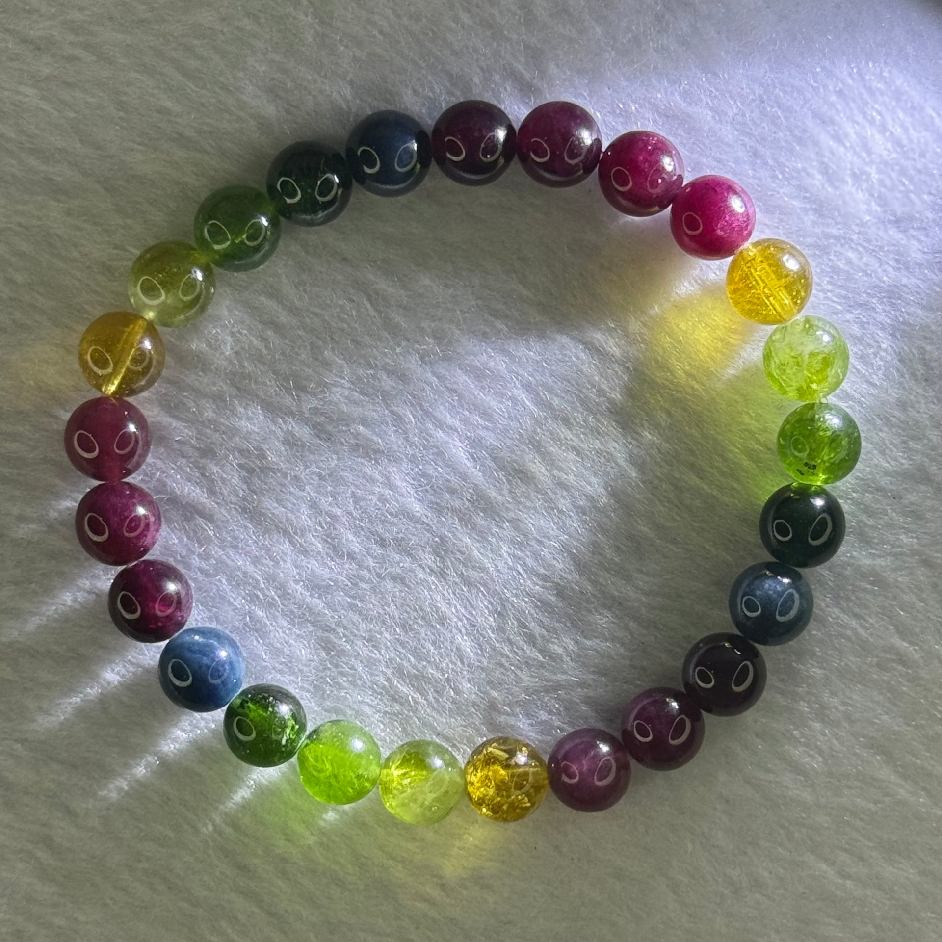 Good Grade Natural Tourmaline Beads Bracelet 好的天然碧玺珠手链 16.99g 16cm 7.6mm 25 Beads - Huangs Jadeite and Jewelry Pte Ltd