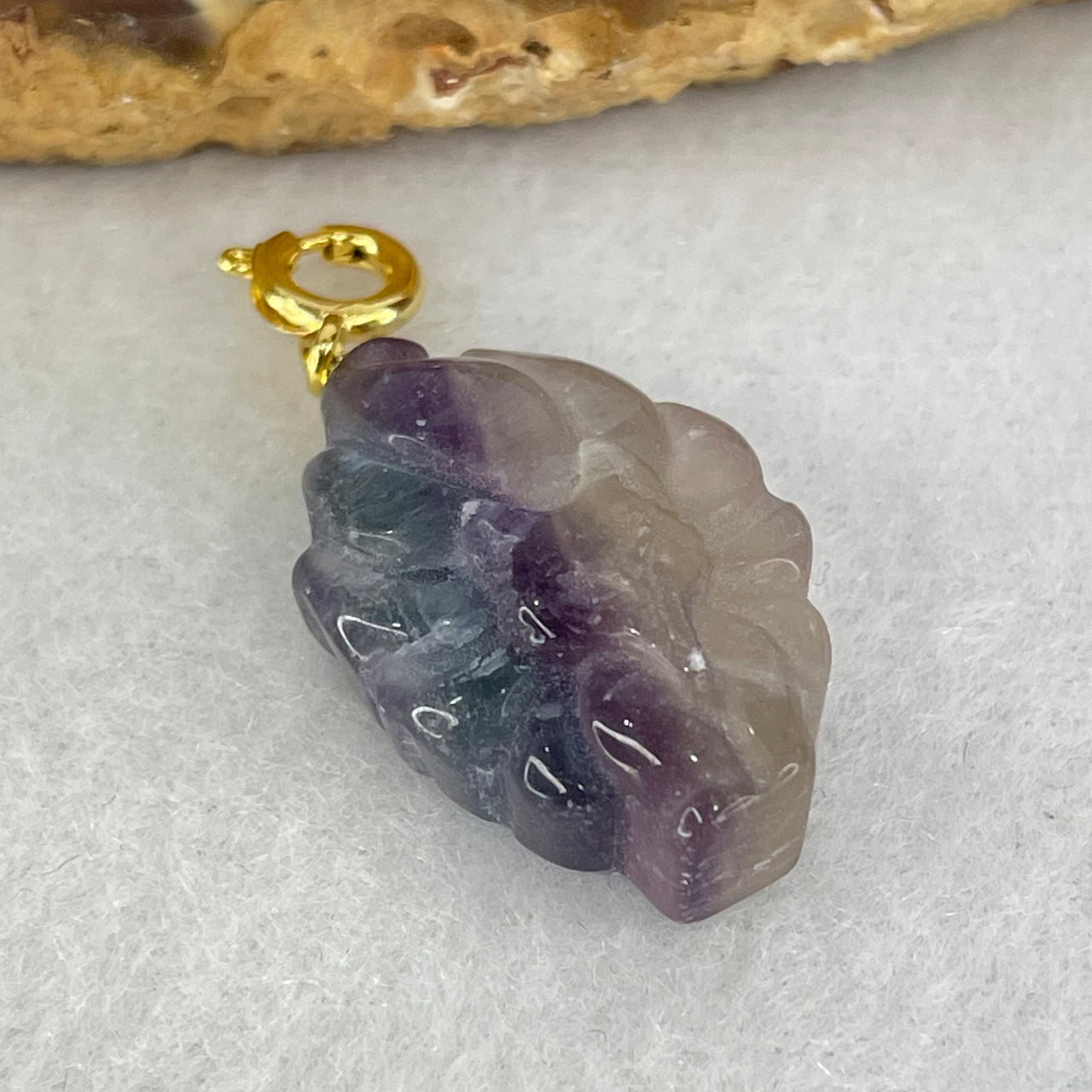 Natural Purple and Green Fluorite 9 Tail Fox Charm Pendant 5.61g 24.3 by 15.3 by 8.7mm