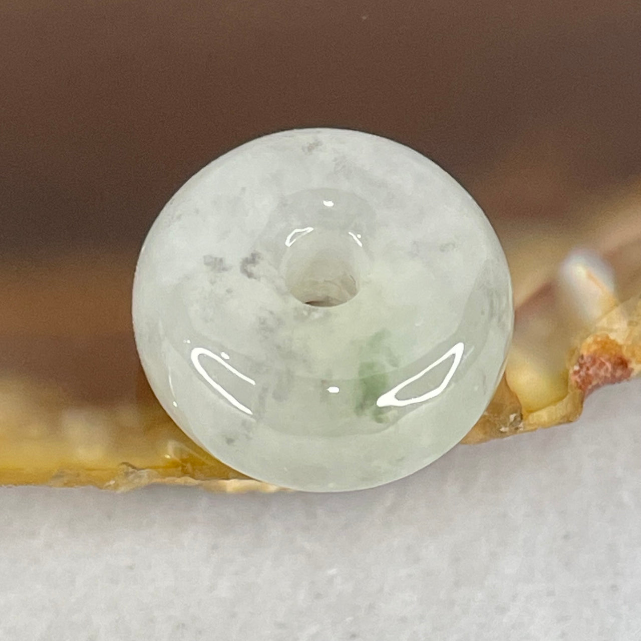 Type A Semi Icy Faint Green Jadeite Ping An Kou Donut Pendant 2.44g 13.2 by 6.6mm