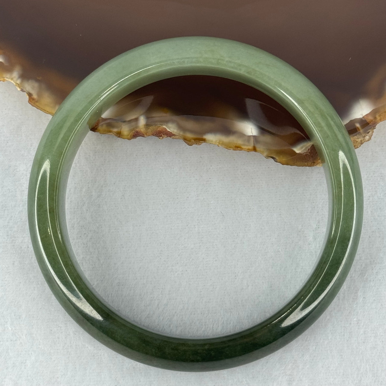 Type A Dark to Light Green Jadeite Bangle Internal Diameter 57.6mm 52.17g 13.3 by 7.4mm (Slight Internal Lines)