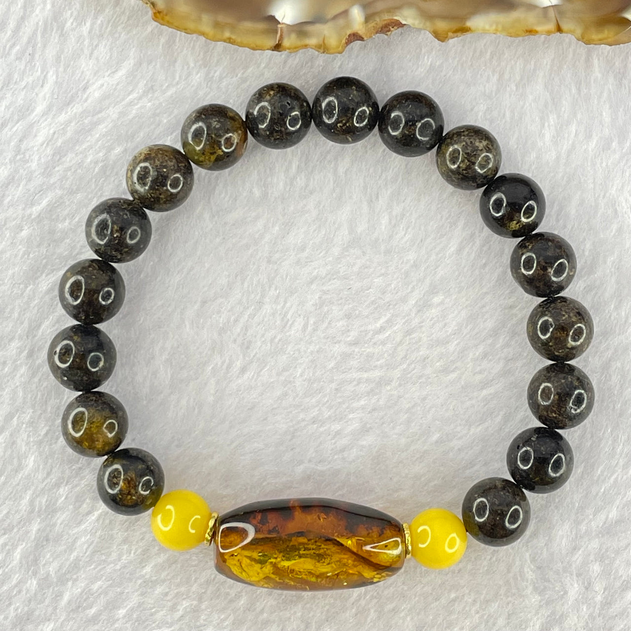 Natural Seaweed, Medicine  and Butterscotch Amber Beads Bracelet 天然海藻珀+药王珀手链l 8.68g 16cm 24.9 by 12.0mm 1 Beads 8.8mm 19 Beads