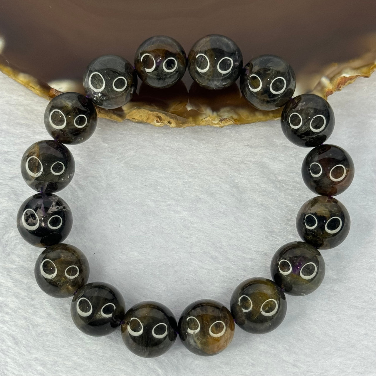 Natural Black Auralite 23 Bracelet 天然黑激光23手链 52.20g 18.5cm 13.5mm 16 Beads - Huangs Jadeite and Jewelry Pte Ltd