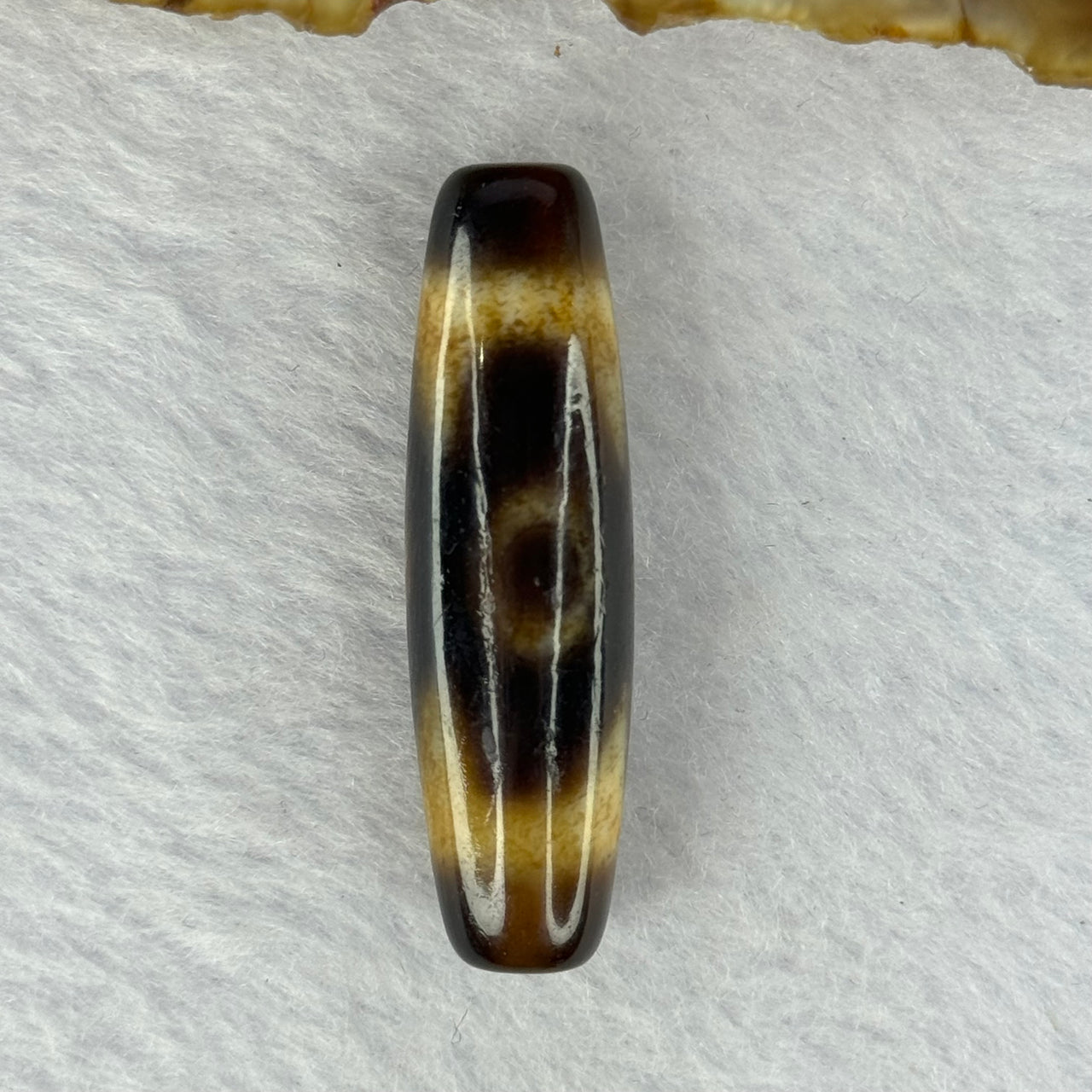 Natural Powerful Tibetan Old Oily Agate 3 Eyes Dzi Bead Heavenly Master (Tian Zhu) 三眼天诛 6.89g 38.6 by 11.0mm - Huangs Jadeite and Jewelry Pte Ltd