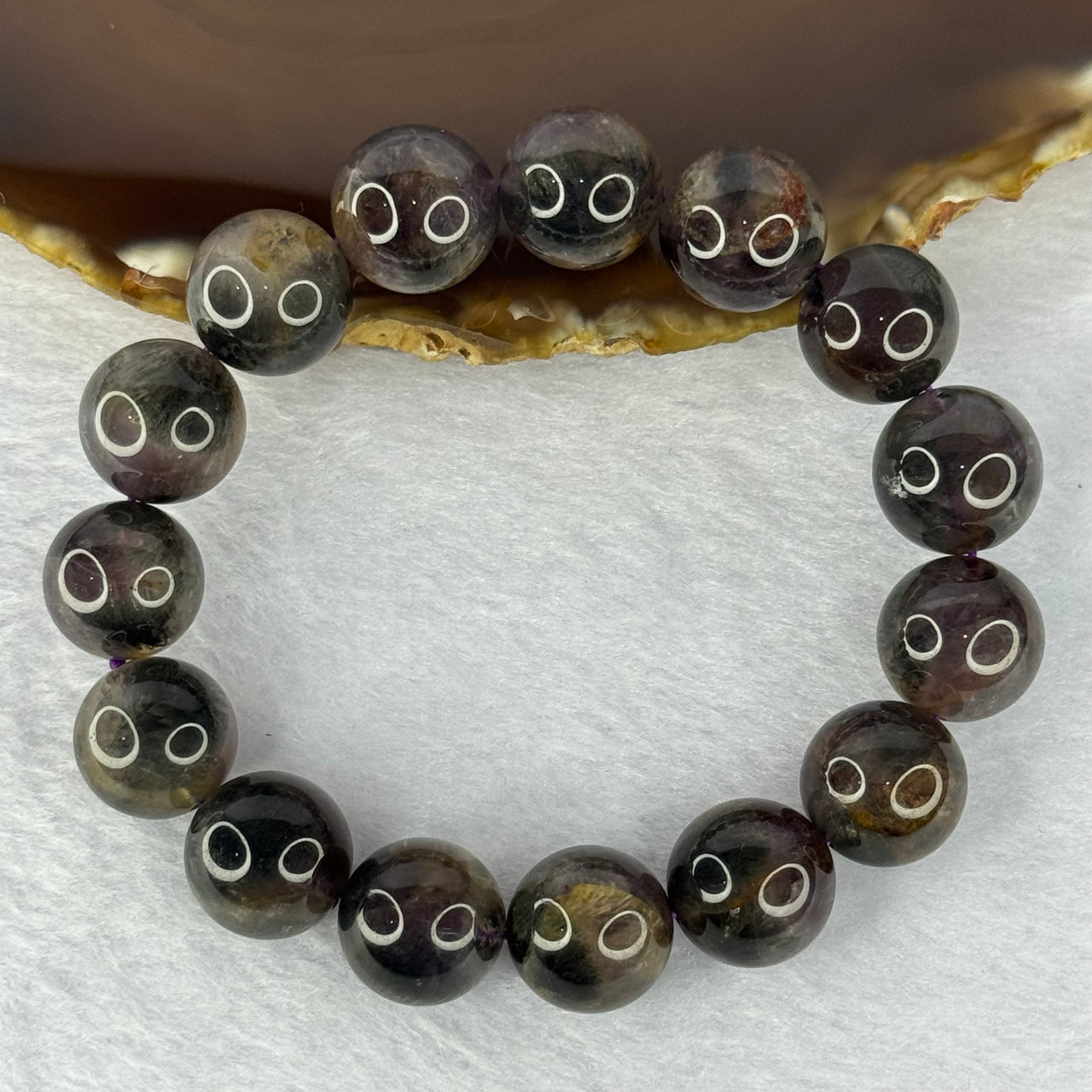 Natural Black Auralite 23 Bracelet 天然黑激光23手链 62.75g 19cm 14.8mm 15 Beads - Huangs Jadeite and Jewelry Pte Ltd