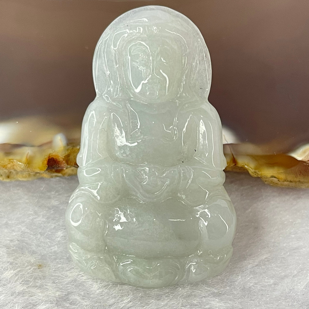 Type A Green Jadeite Guan Yin Pendant 8.47g 40.4 by 24.6 by 5.6mm - Huangs Jadeite and Jewelry Pte Ltd