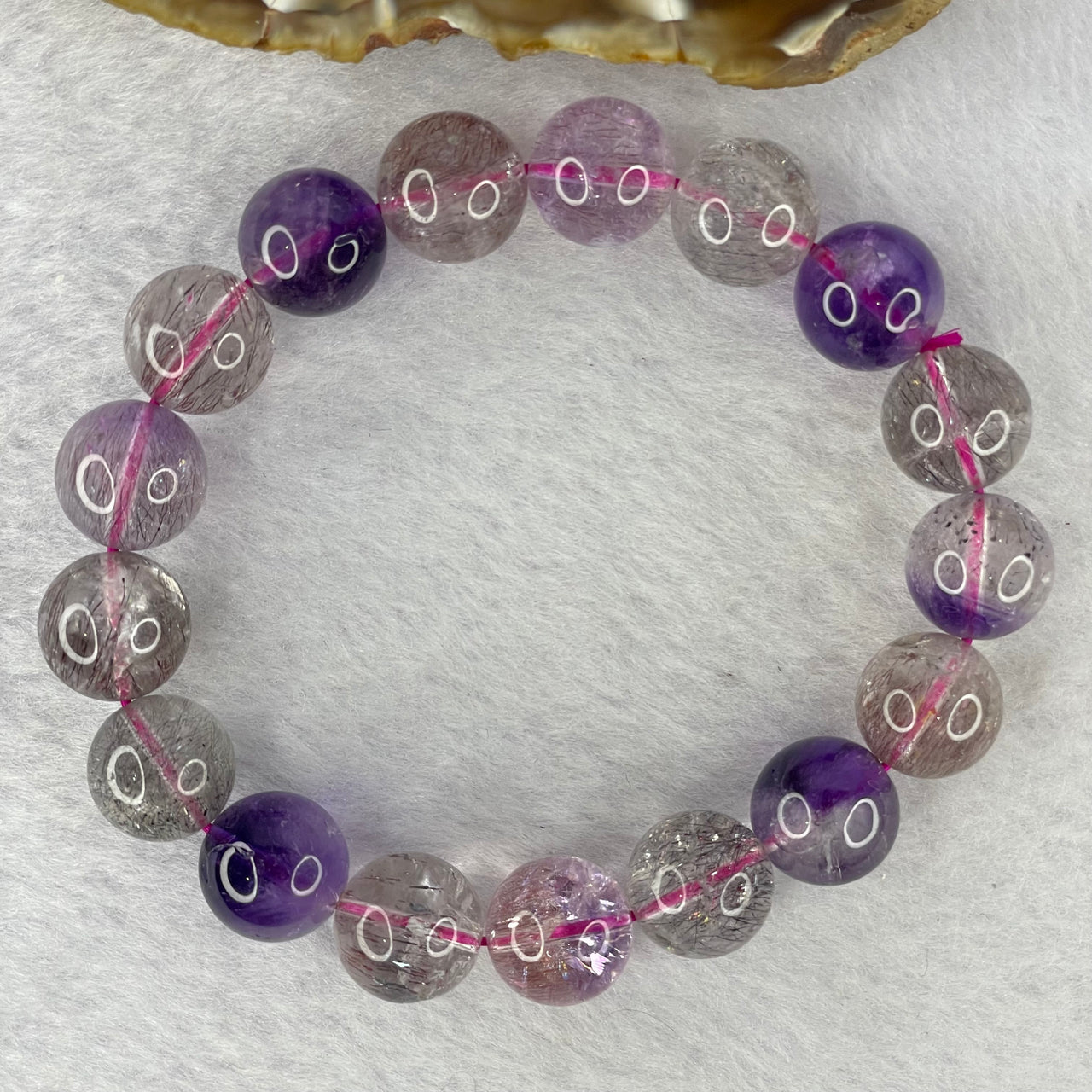 Above Average Grade Natural Super 7 Crystal Beads Bracelet 天然超级七水晶珠手链 54.72g 19.5cm 13.3mm 17 Beads - Huangs Jadeite and Jewelry Pte Ltd