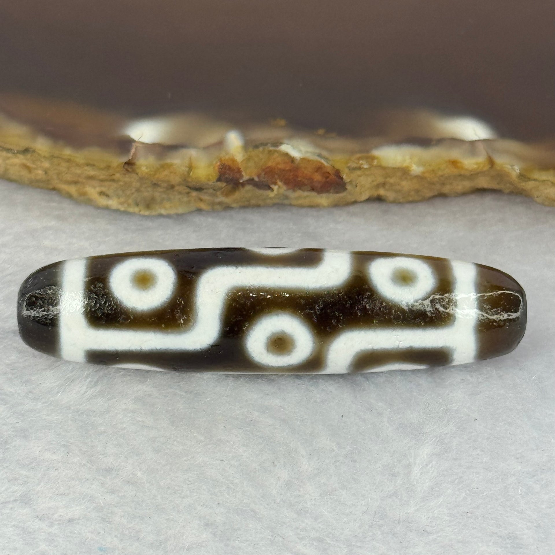 Natural Powerful Tibetan Old Oily Agate 9 Eyes Dzi Bead Heavenly Master (Tian Zhu) 九眼天诛 11.18g 48.8 by 12.3mm - Huangs Jadeite and Jewelry Pte Ltd