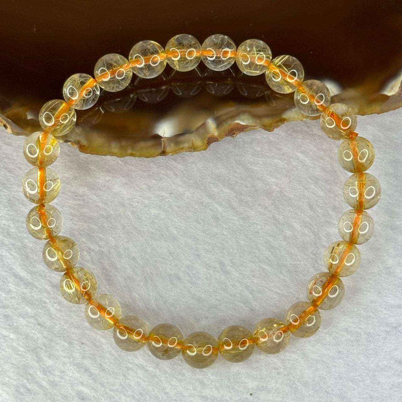 Natural Golden Rutilated Quartz Beads 天然金发水晶手链 13.19g 16cm 7.4mm 27 Beads - Huangs Jadeite and Jewelry Pte Ltd