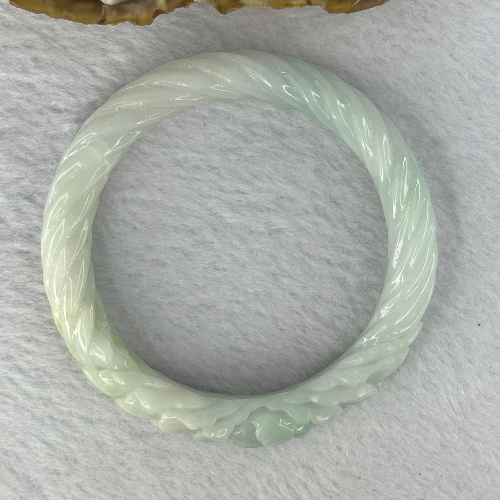 Type A Light Sky Blue with Yellow Patch Jadeite Flower Bangle 44.10g 11.7 by 9.0mm Inner Diameter 53.6mm - Huangs Jadeite and Jewelry Pte Ltd