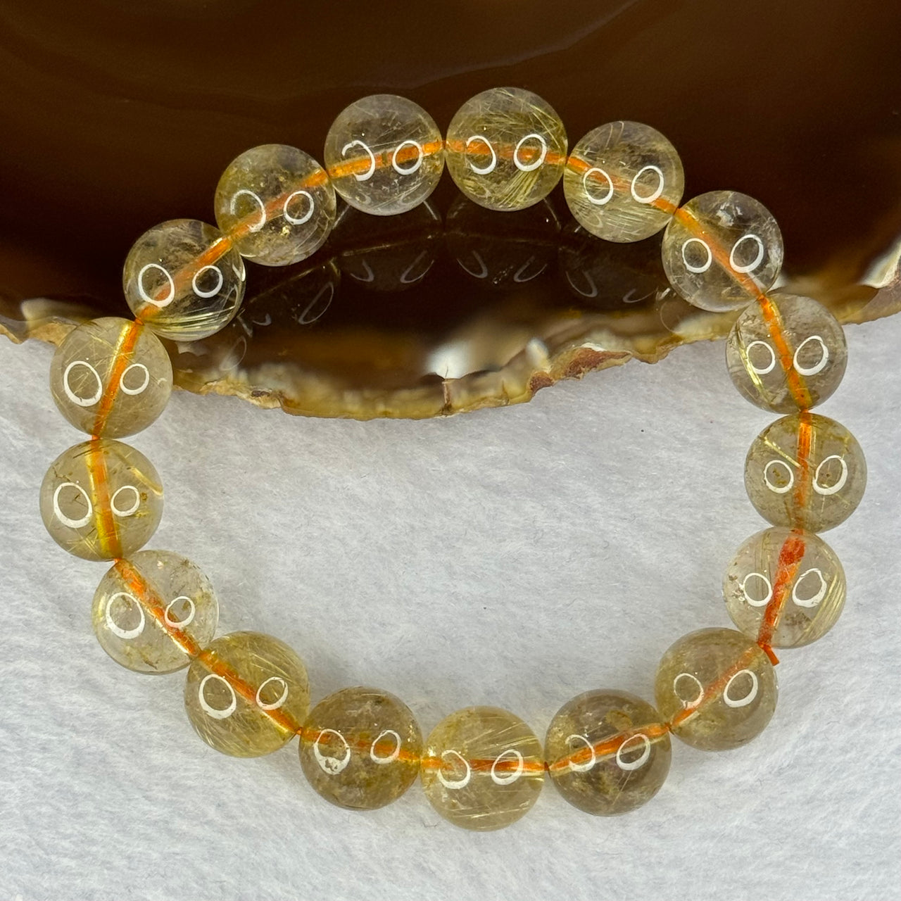 Natural Golden Rutilated Quartz Beads 天然金发水晶手链 41.16g 17.5mm 12.3mm 17 Beads - Huangs Jadeite and Jewelry Pte Ltd