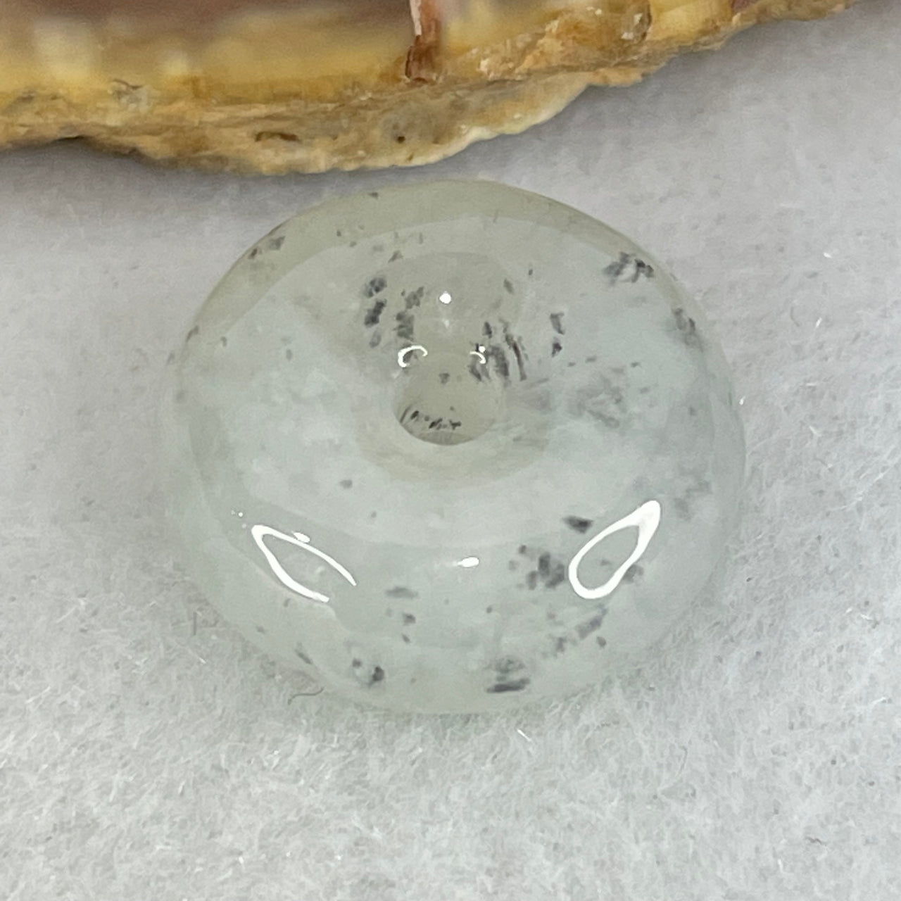 Type A Semi Icy Wuji Grey Spots Jadeite Ping An Kou Charm/Pendant 3.35g 15.7 by 6.5mm