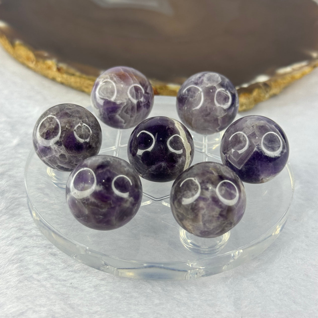 Natural Amethyst 7 Sphere Ball Set 113.36g 80.0 by 31.0mm Diameter 20.1mm by 7 pcs - Huangs Jadeite and Jewelry Pte Ltd