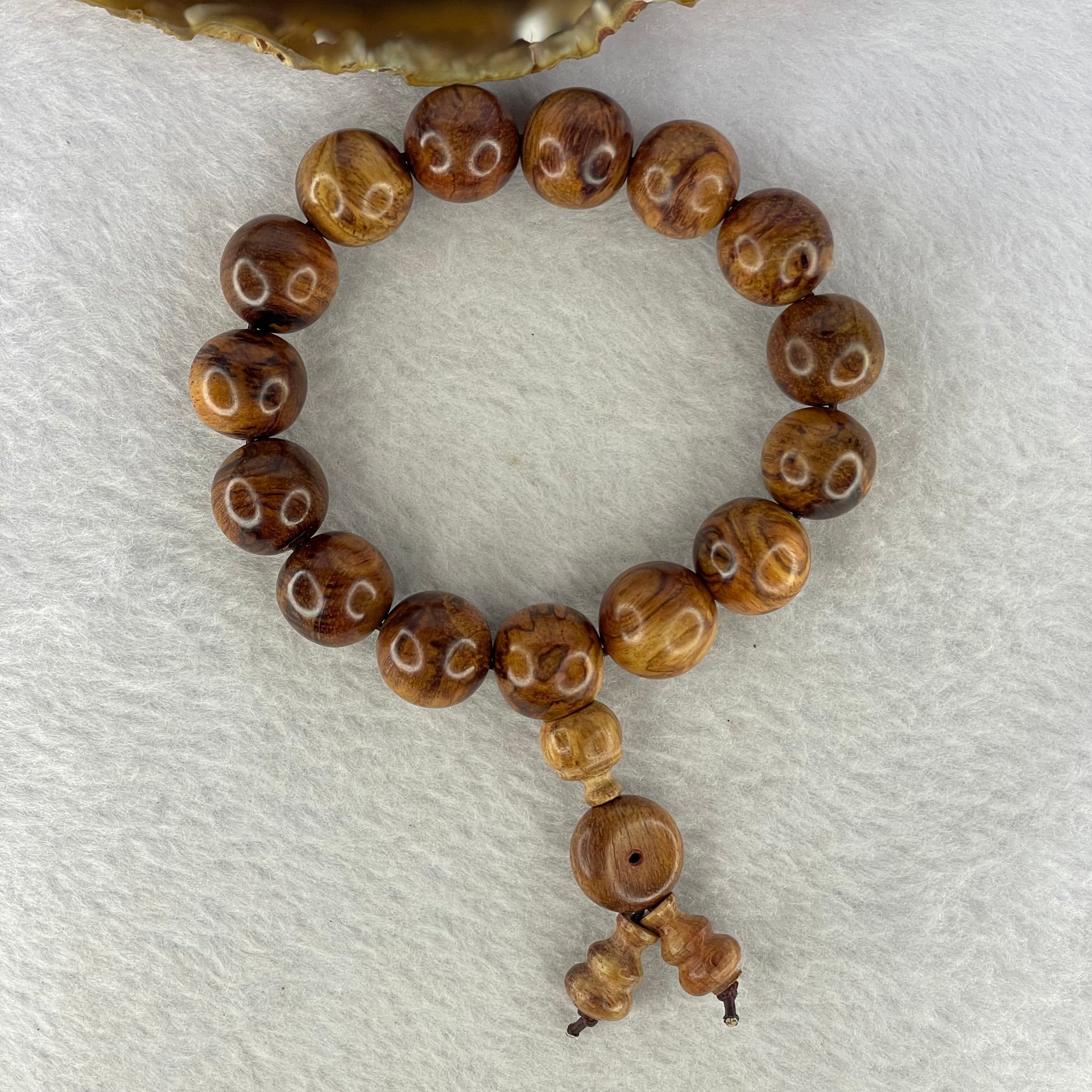 Natural China Hainan Huang Hua Li Beads Bracelet 海南黄花梨 24.24g 15.1mm 15 Beads/ 1 Donut 2 Hulu Beads - Huangs Jadeite and Jewelry Pte Ltd