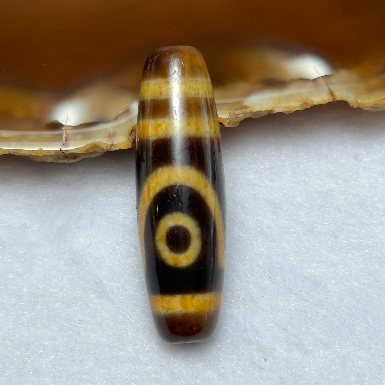 Natural Powerful Tibetan Old Oily Agate 2 Eyes Dzi Bead Heavenly Master (Tian Zhu) 二眼天诛 7.29g 37.8 by 11.5mm - Huangs Jadeite and Jewelry Pte Ltd