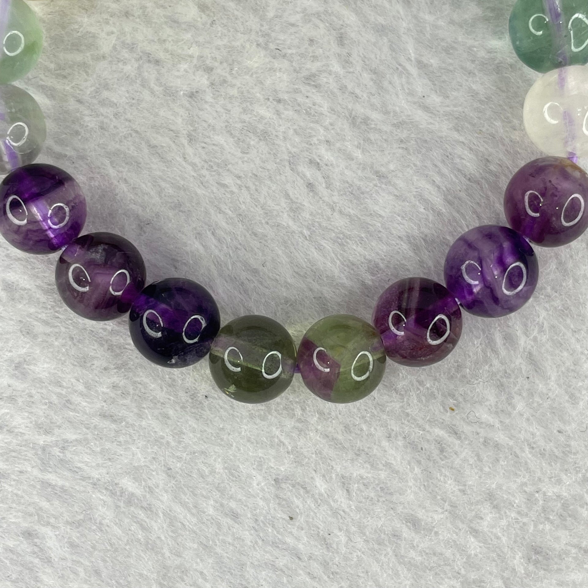 Natural Purple Green Yellow Fluorite Beads Bracelet 20.05g 8.6mm by 19 Beads 13cm - Huangs Jadeite and Jewelry Pte Ltd