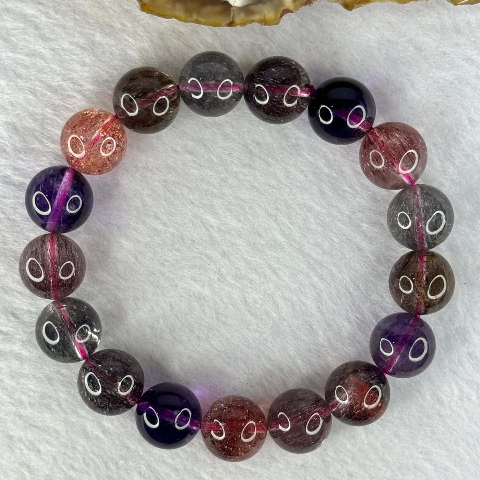 Superior Grade Natural Transparent Blackcurrant Super 7 Beads Bracelet 特级透明天然黑加仑超级七珠手链 43.28g 18cm 12.3mm 17 Beads - Huangs Jadeite and Jewelry Pte Ltd