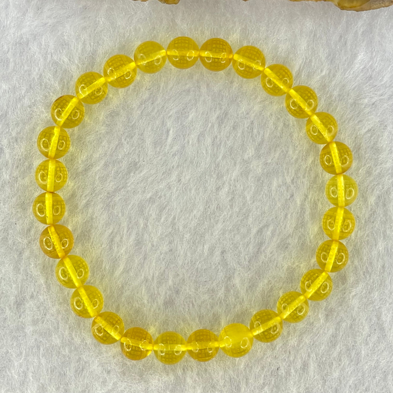 Natural Yellow Amber Beads with Inscription Bracelet 4.38g 15.5cm 6.7mm 28 Beads