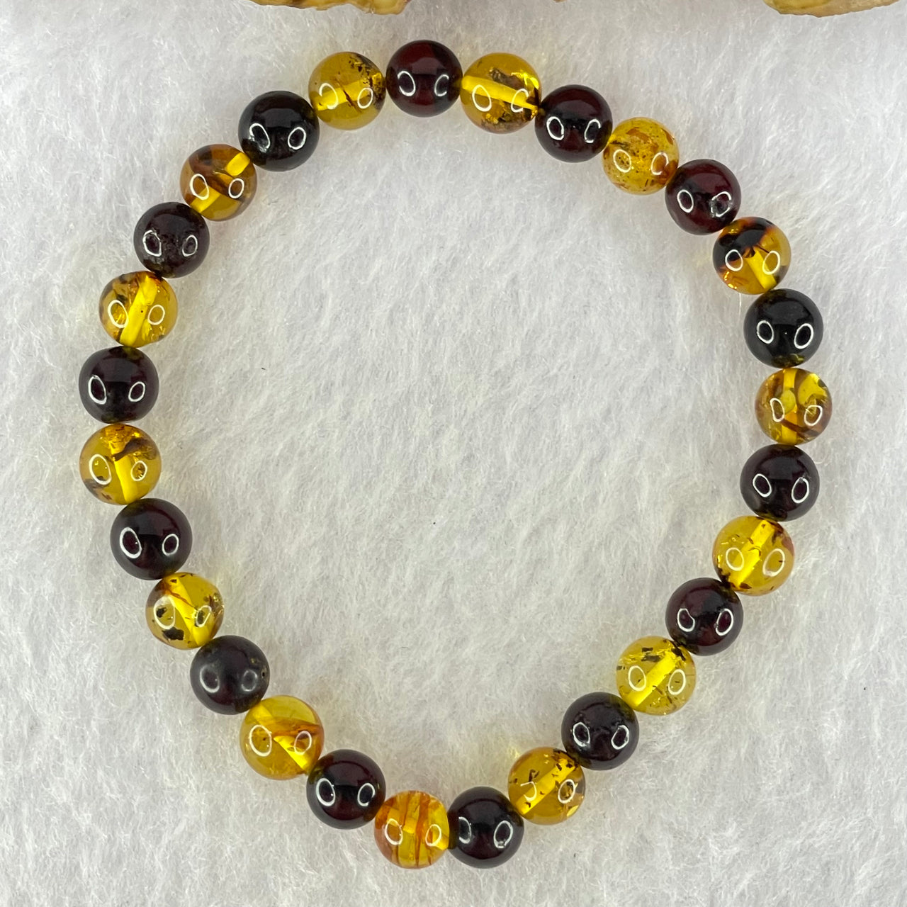 Natural Blood Red and Yellow Amber Beads Bracelet 4.62g 16cm 7.0mm 28 Beads