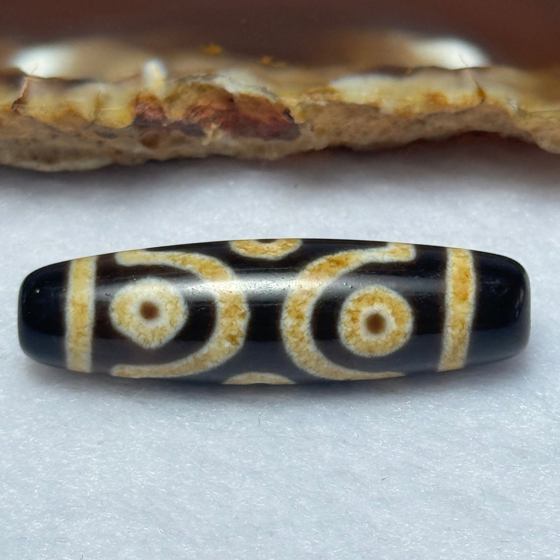 Natural Powerful Tibetan Old Oily Agate 6 Eyes Dzi Bead Heavenly Master (Tian Zhu) 六眼天诛 6.74g 38.4 by 10.9mm - Huangs Jadeite and Jewelry Pte Ltd