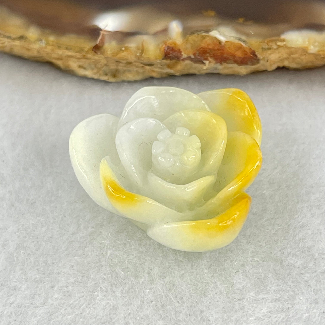 Type A Faint Lavender with Yellow and Green Patches Jadeite Flower Pendant 8.39g 24.5 by 23.6 by 11.1mm