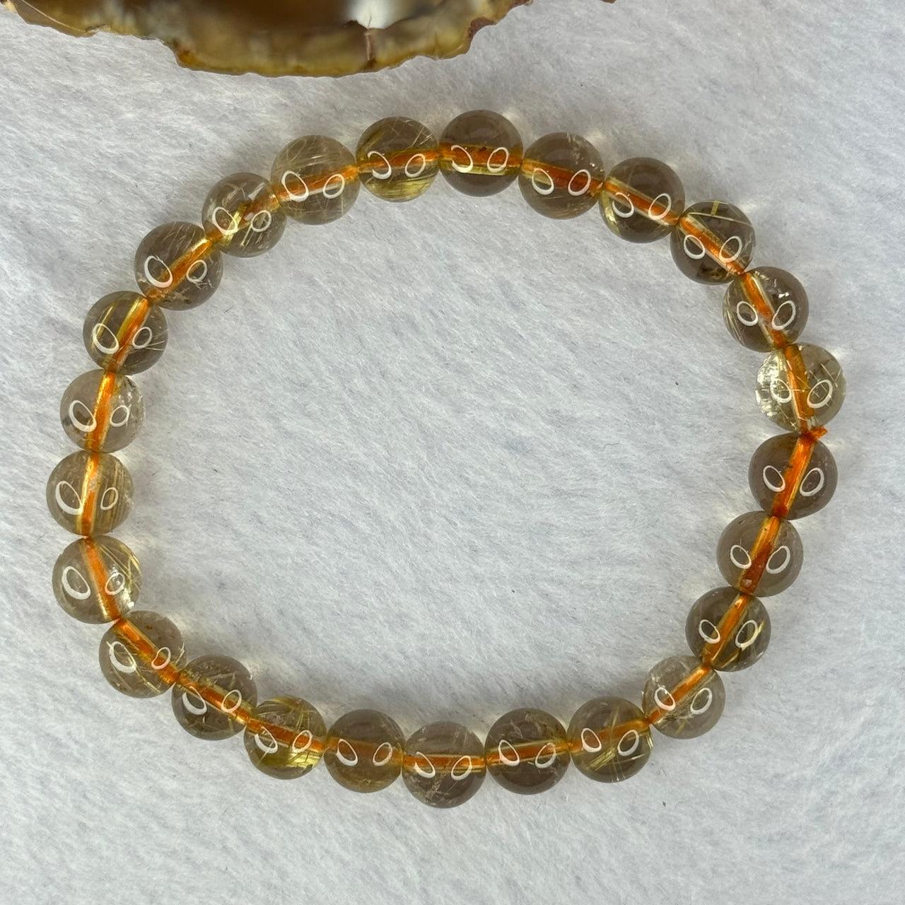 Natural Golden Rutilated Quartz Beads 天然金发水晶手链 15.33g 15.5cm 7.9mm 25 Beads - Huangs Jadeite and Jewelry Pte Ltd