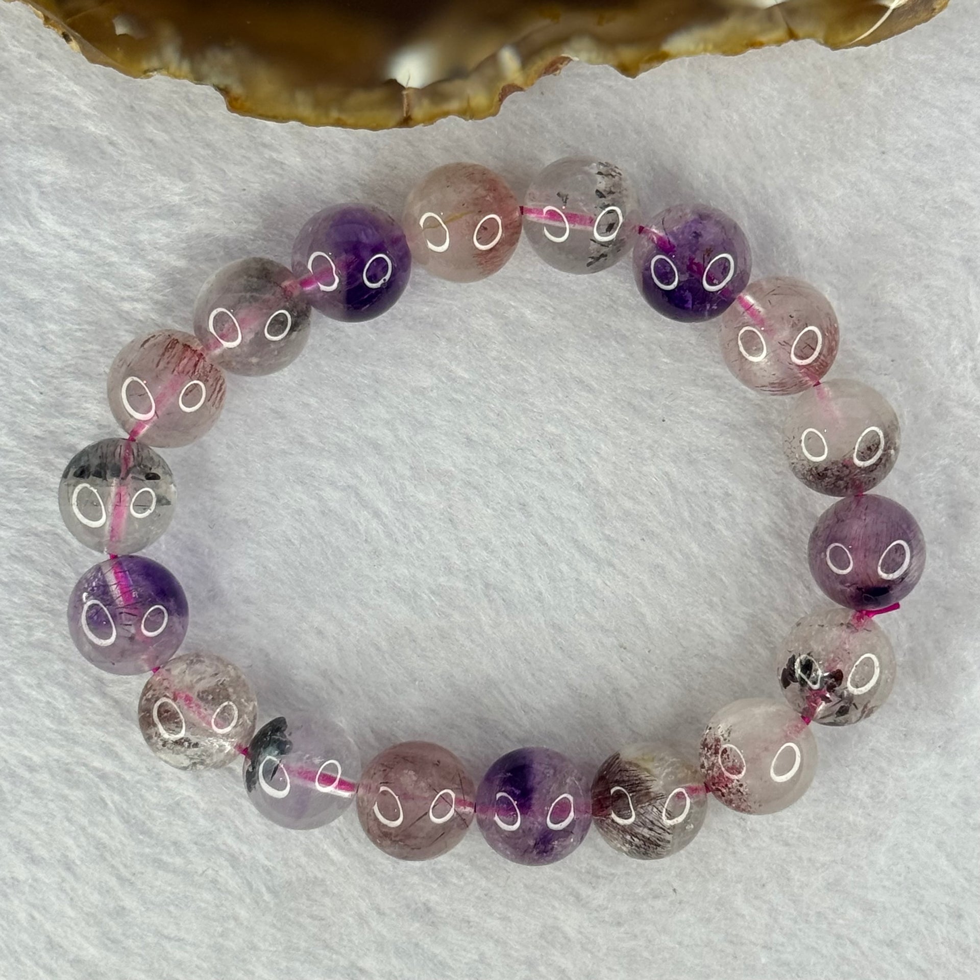 Above Average Grade Natural Super 7 Crystal Beads Bracelet 天然超级七水晶珠手链 34.91g 17cm 11.4mm 18 Beads - Huangs Jadeite and Jewelry Pte Ltd