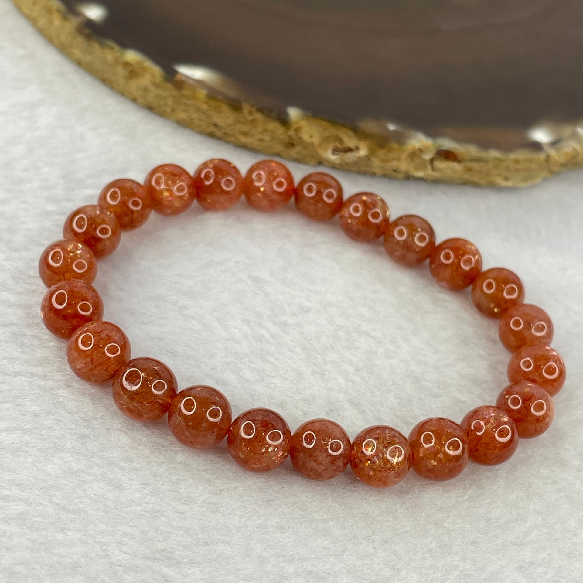 Good Grade Natural Sunstone, Heliolite and Aventurine Feldapar Beads Bracelet 天然金太阳日光石珠手链 17.14g 15.5 cm 8.4 mm 23 Beads - Huangs Jadeite and Jewelry Pte Ltd