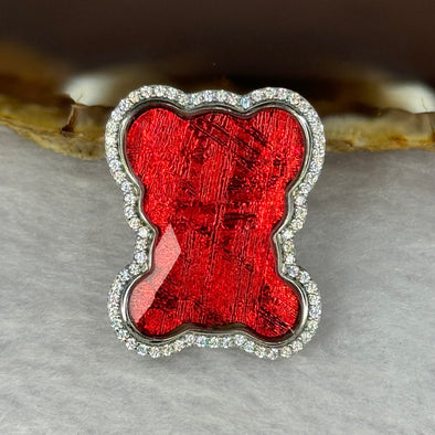 Natural Meteorite Bear Charm in S925 Silver with Crystals For Necklace / Bracelet (Red Color) 7.54g 26.3 by 21.3 by 8.5mm