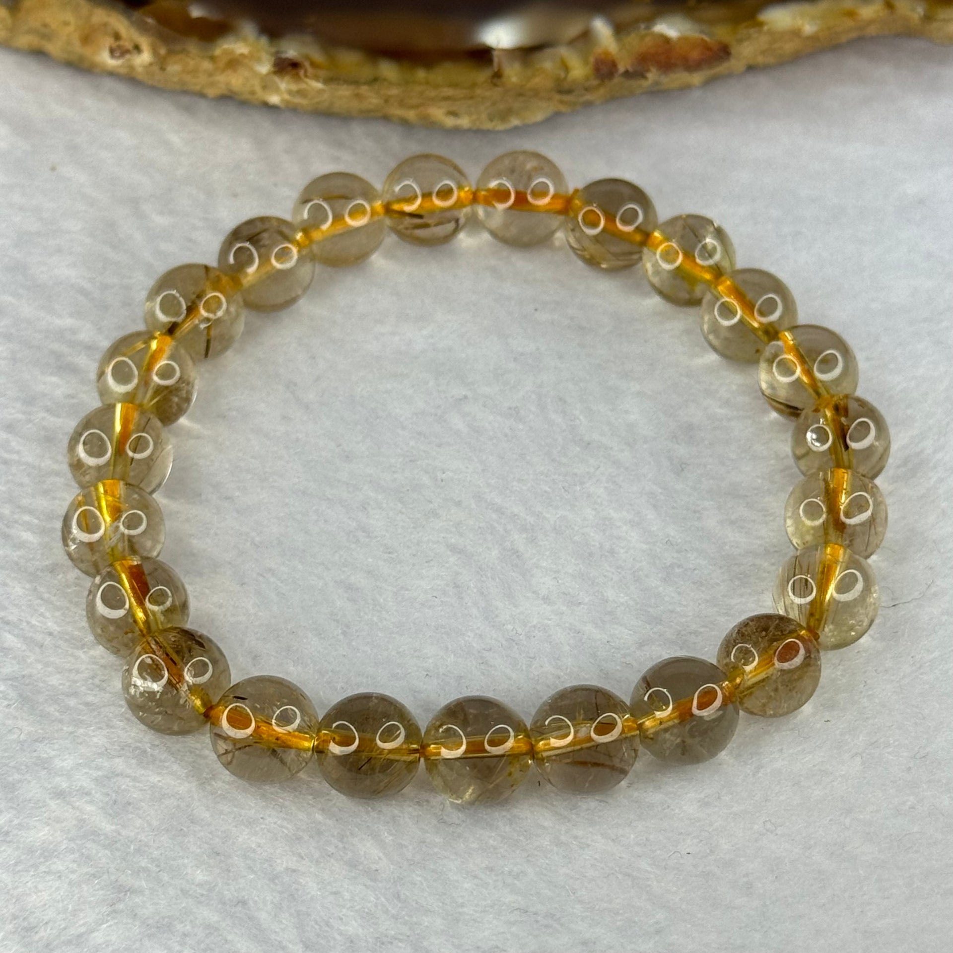 Natural Golden Rutilated Quartz Beads 天然金发水晶手链 17.28g 15cm 8.4mm 23 Beads - Huangs Jadeite and Jewelry Pte Ltd