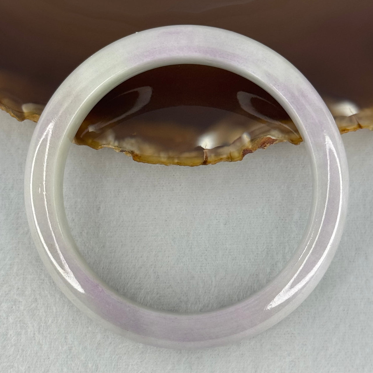 Type A Light Lavender with Slight Light Green Jadeite Bangle Internal Diameter 55.9mm 53.17g 12.1 by 8.2mm (Very Slight Internal Lines)