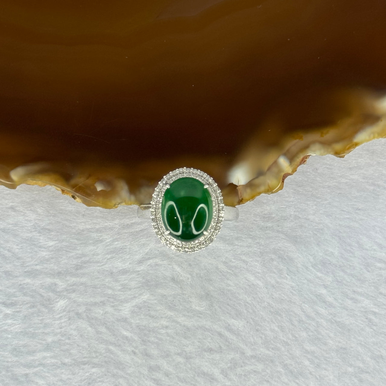 Type A Green Jadeite with Diamonds in 18K White Gold 3.60g 11.5 by 9.3 by 4.2mm - Huangs Jadeite and Jewelry Pte Ltd