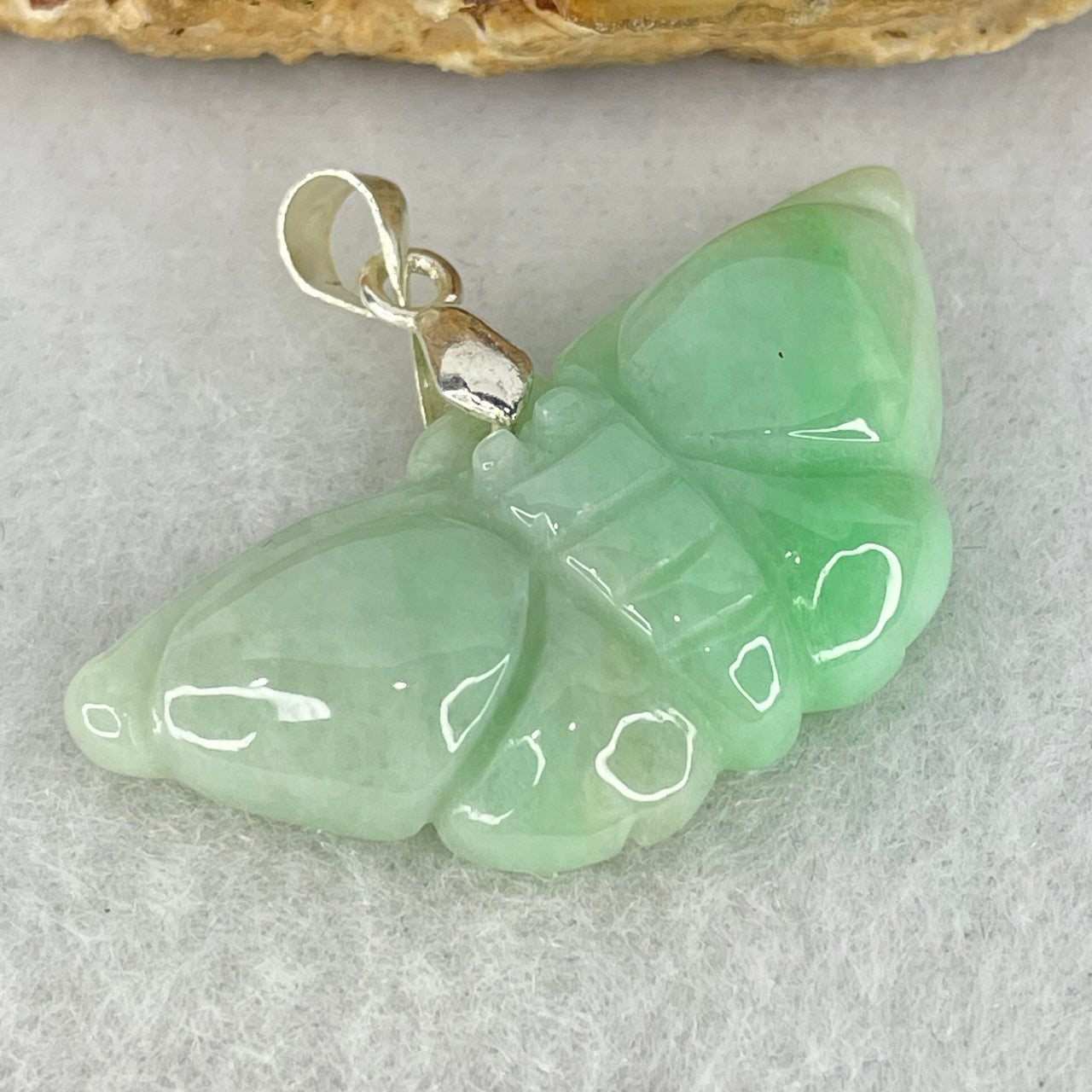 Type A Light Apple Green Jadeite Butterfly Pendant 6.56g 35.3 by 16.3 by 6.3mm