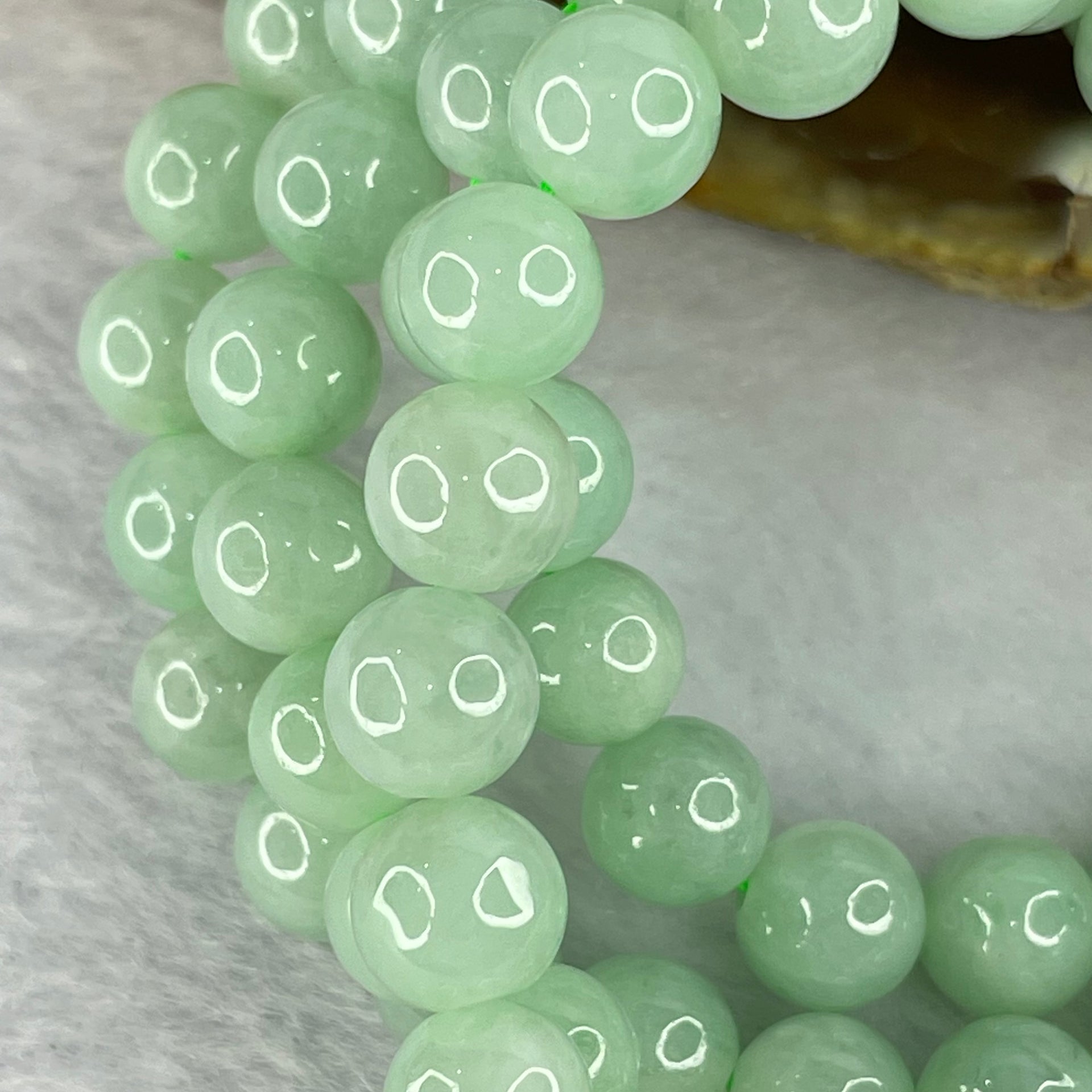 Type A Apple Green Jadeite Beads Necklace 88 Beads 7.7mm 65.33g - Huangs Jadeite and Jewelry Pte Ltd